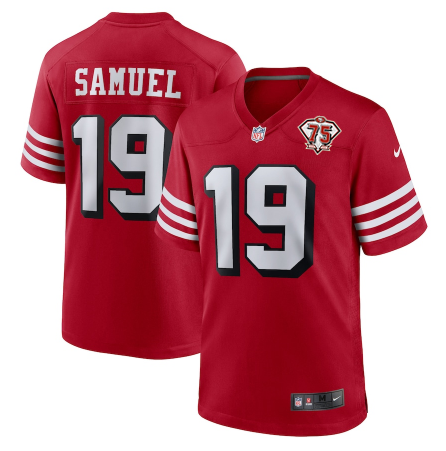 Men's San Francisco 49ers #19 Deebo Samuel 2021 Scarlet 75th Anniversary Alternate Game Jersey